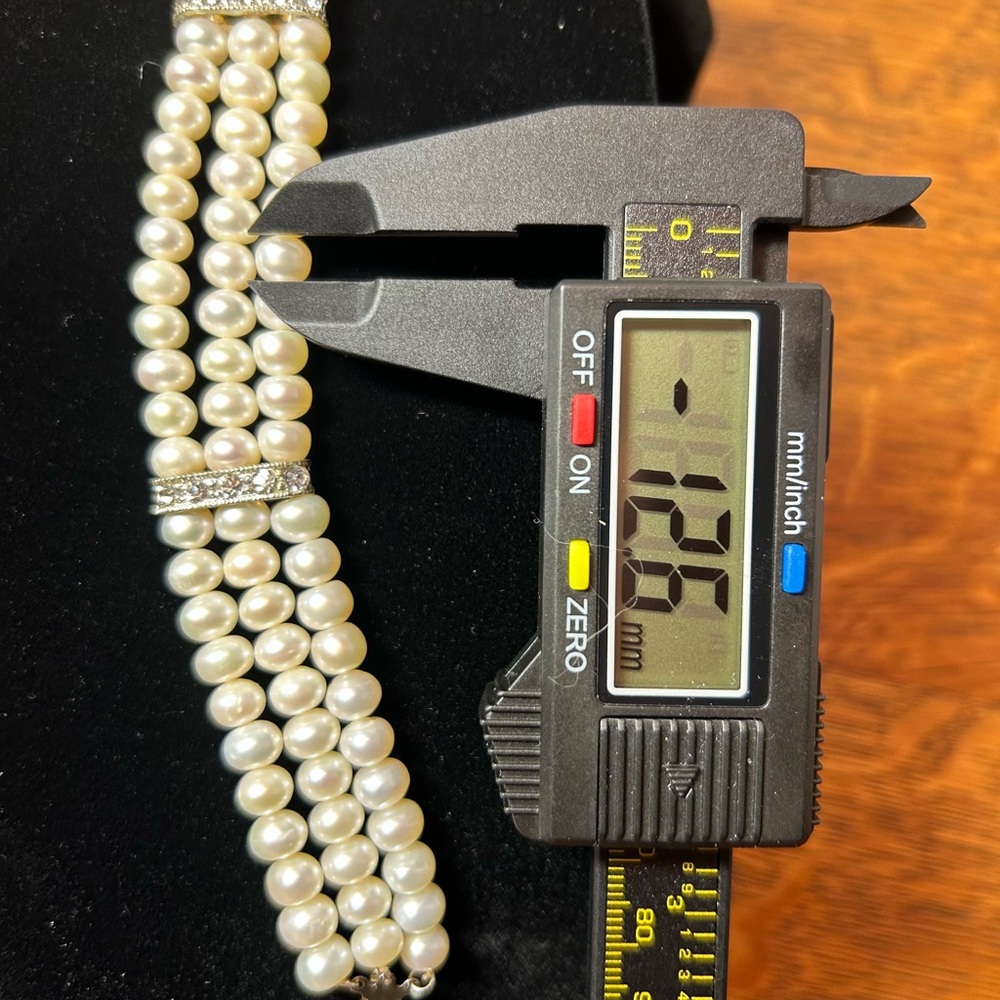 Triple Strand Freshwater Cream Pearl Bracelet with Silver Accents - Picture 2 of 3